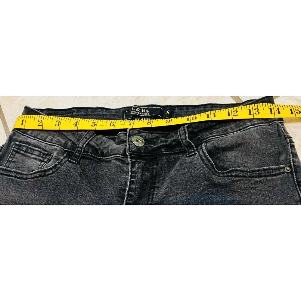 L&B Lucky And Blessed Viniage Women’s Size 8 Black Flare Jeans Y2K Raw Hem